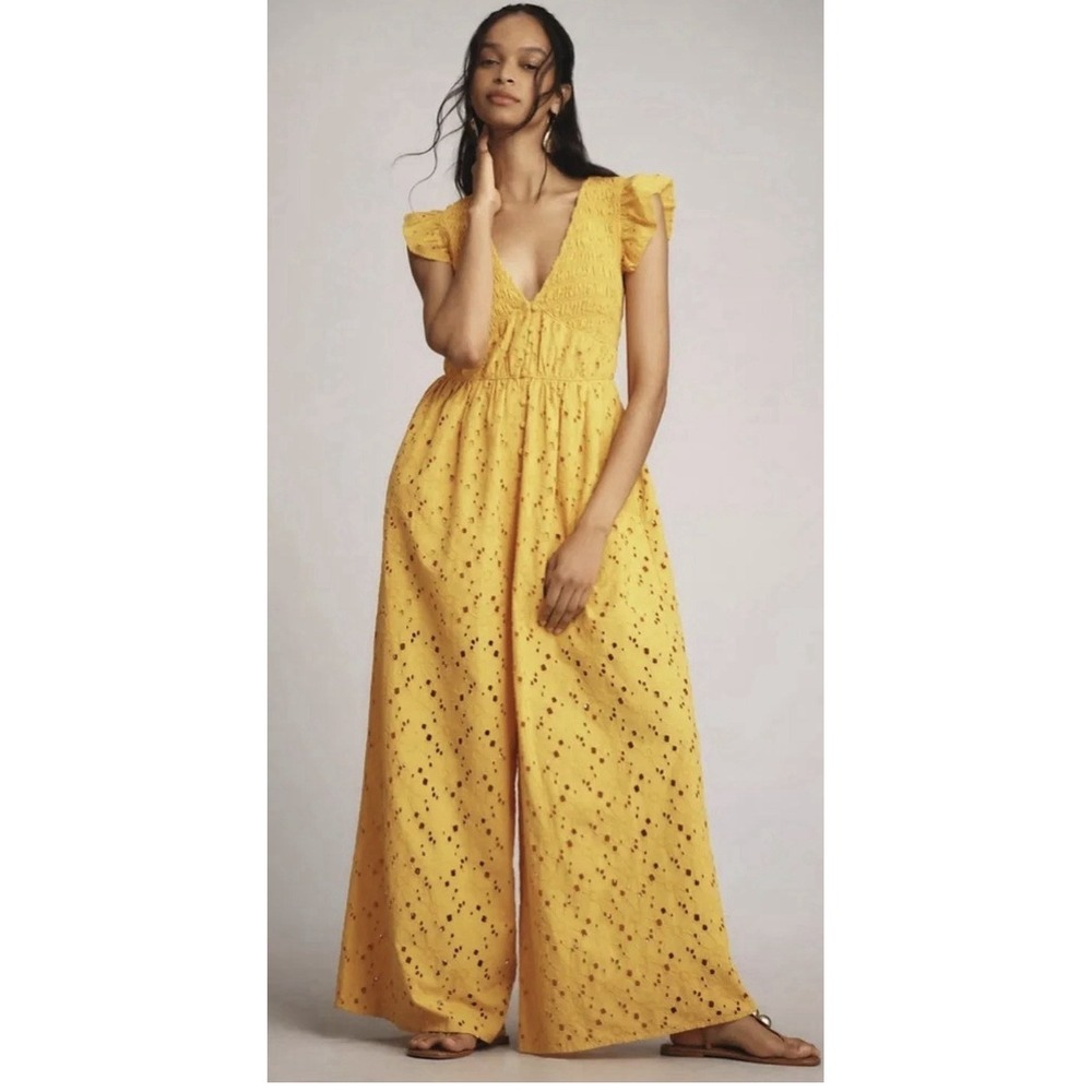 Anthropologie The Peregrine Jumpsuit Sm Tall Gold Eyelet Wide Leg NWT 188$